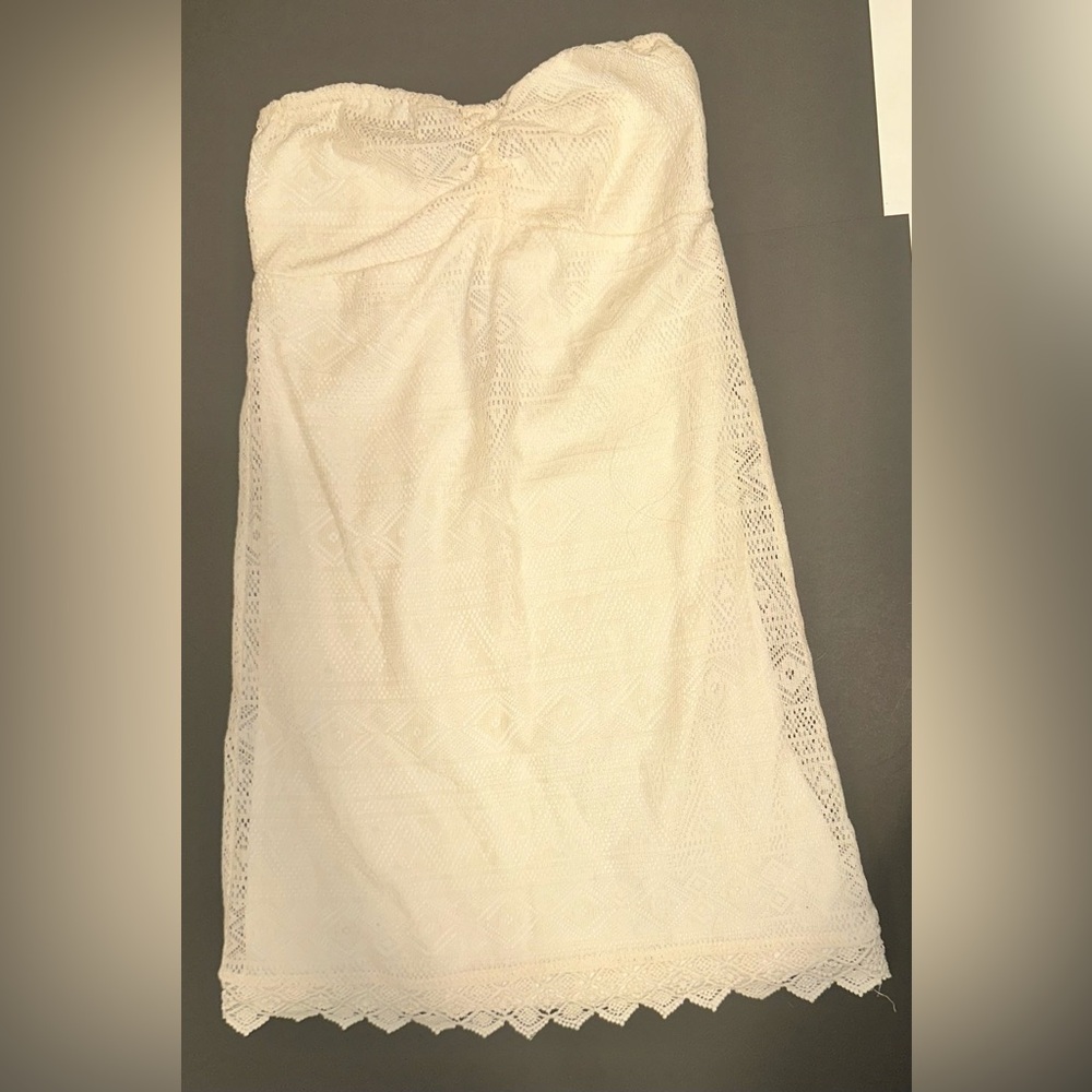 NWT Ocean Drive Brand Lace Crochet Tube Mini Dress Elastic Top Ivory Size Medium